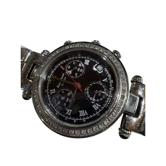 Lucien Piccard 3ATM Swiss Chrono Watch Diamond Bezel Emerald Button Bling main image 7